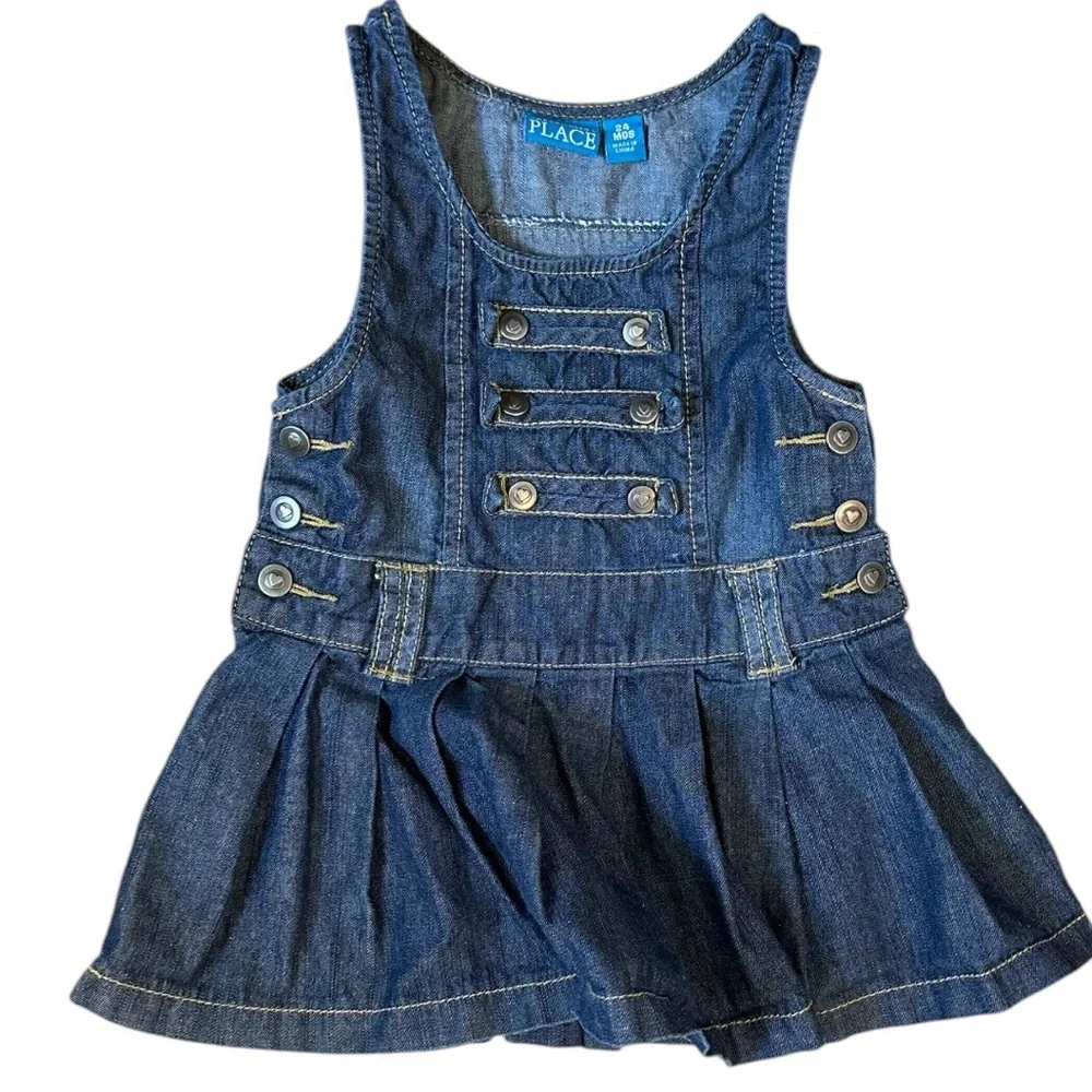 Vintage Childen’s Place Toddler Girl Denim Jumper Overalls Dress Size 24 Months - Picture 2 of 12